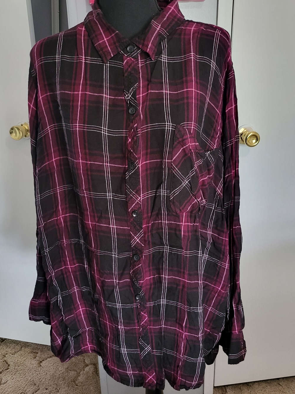 Terra & Sky Black and Magenta Plaid Button-Up Shirt